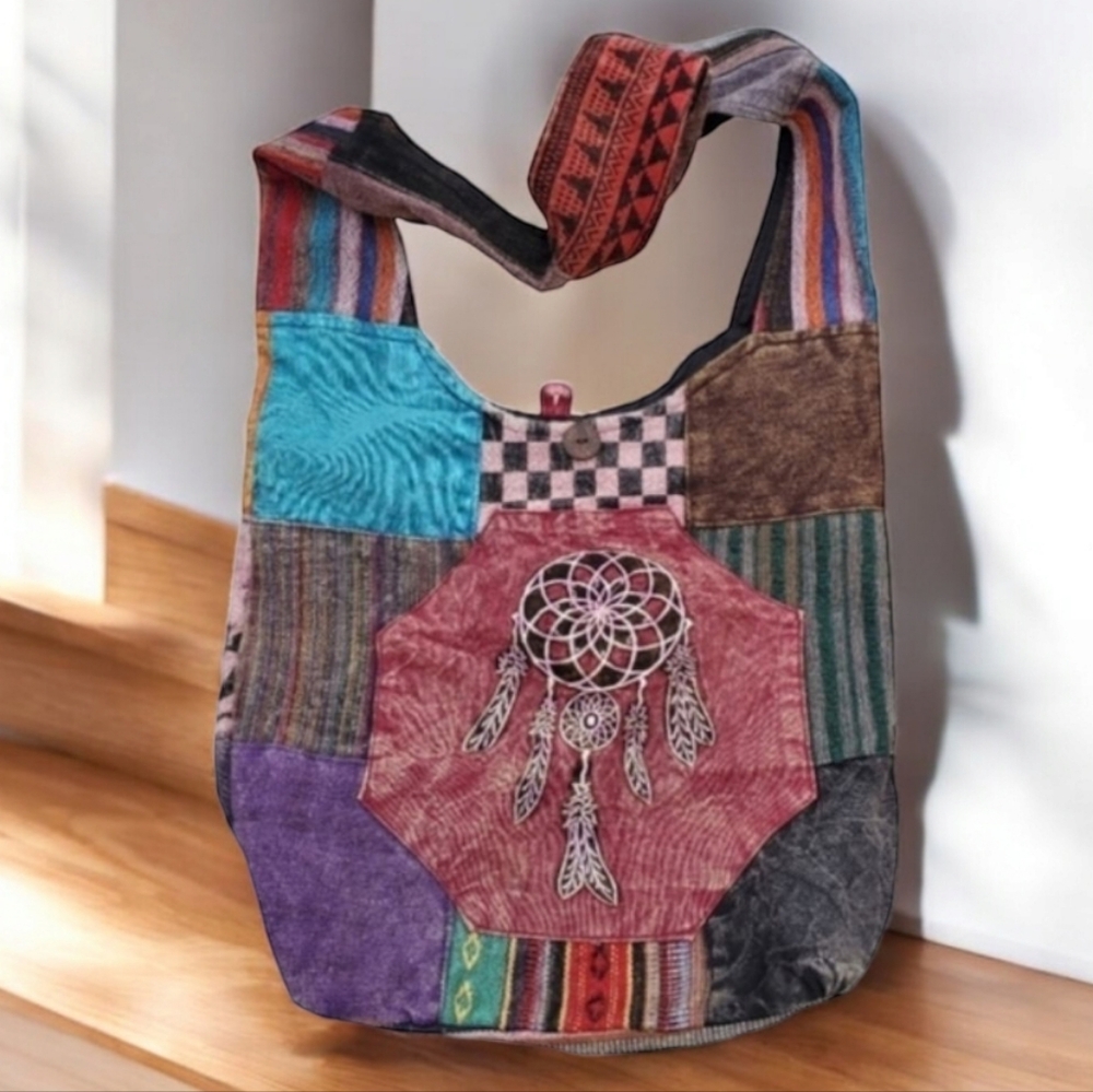 VINTAGE HANDMADE NEPAL Dream Catcher Patchwork Crossbody Bag Purse Shoulder Tote - Picture 10 of 11